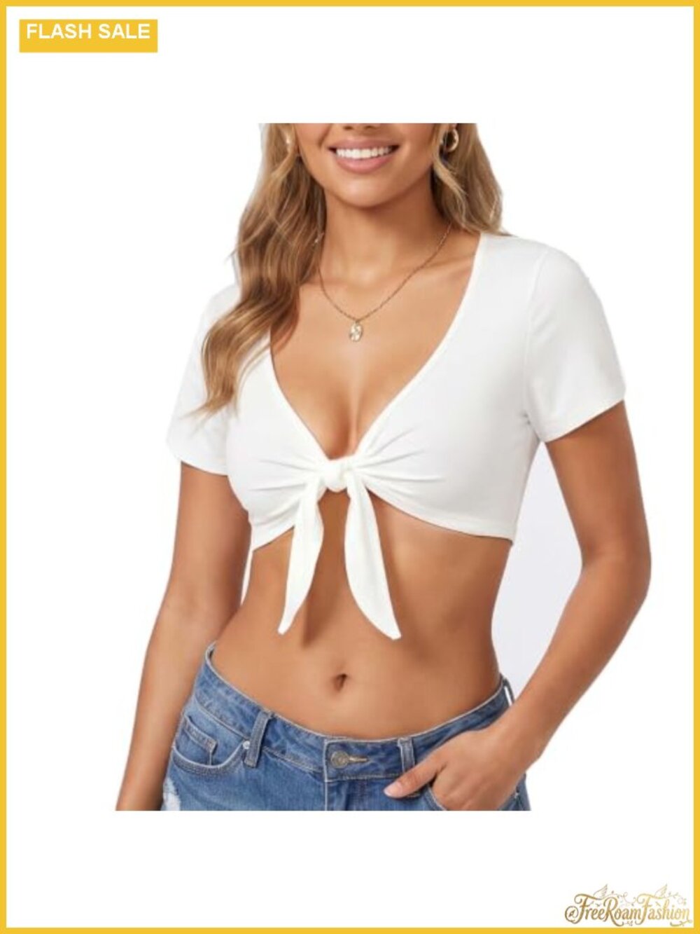 Tie Front Crop Top Y2K V-Neck Wrap Slim Fit Tee for Women